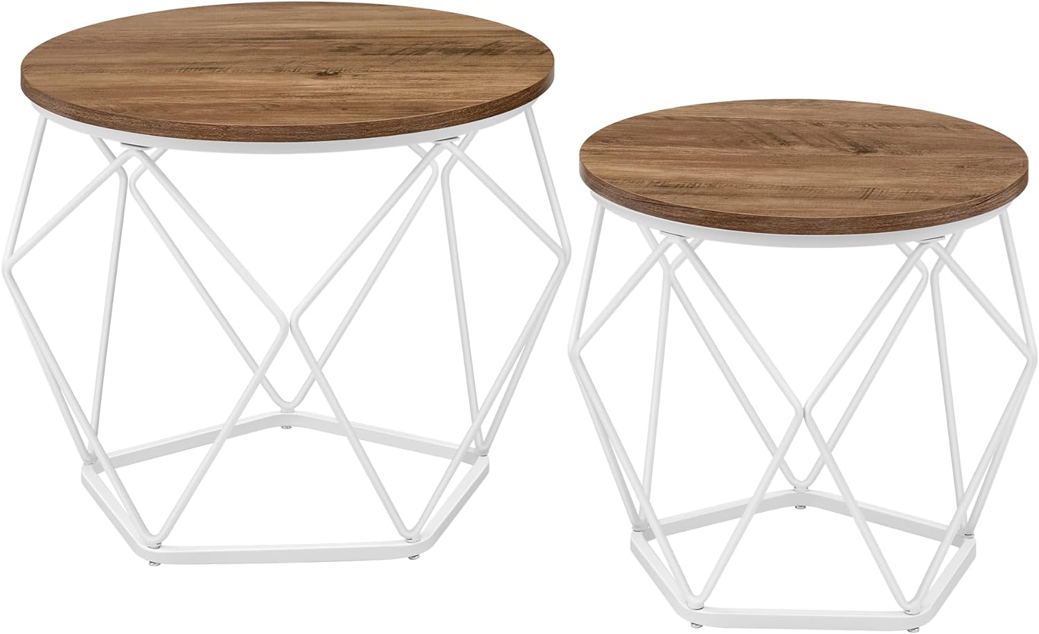 Industrial Style Chic Round Coffee Tables Set - 2 Side Tables with Removable Tabletop