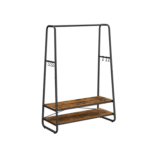 Industrial Style Clothes Rail Heavy Duty 2 Shelf Clothes Rack 6 S Hooks