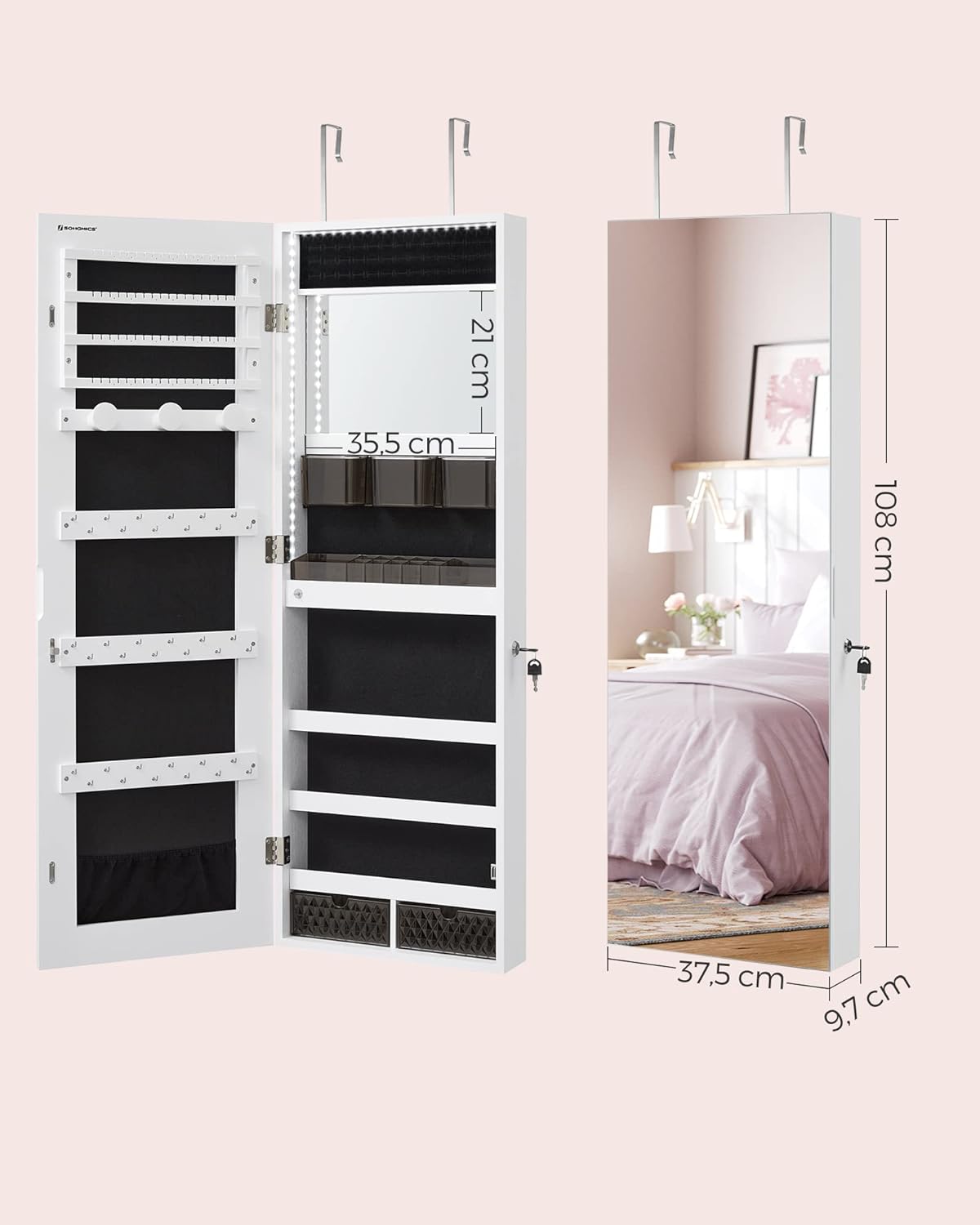 Wall Mounted Jewellery Cabinet Organizer with LED Lights