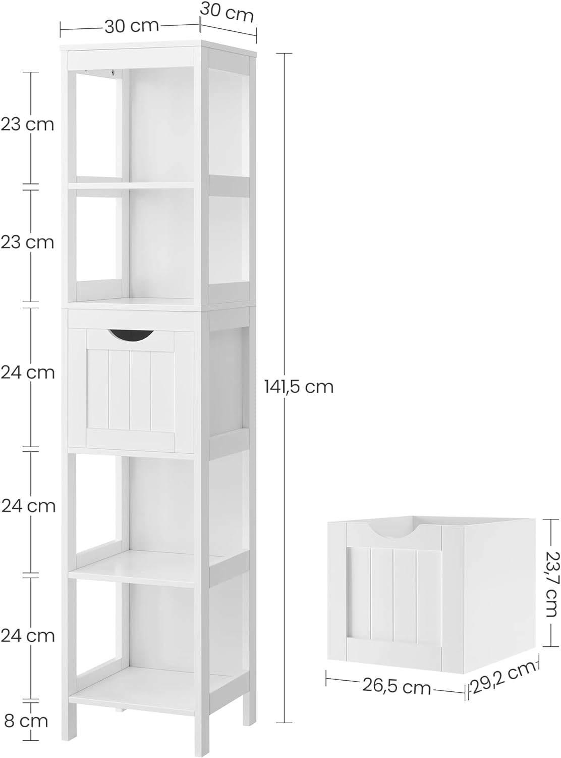 High Cabinet Bathroom Storage Cabinet with Legs Slim Column with 2 Drawers