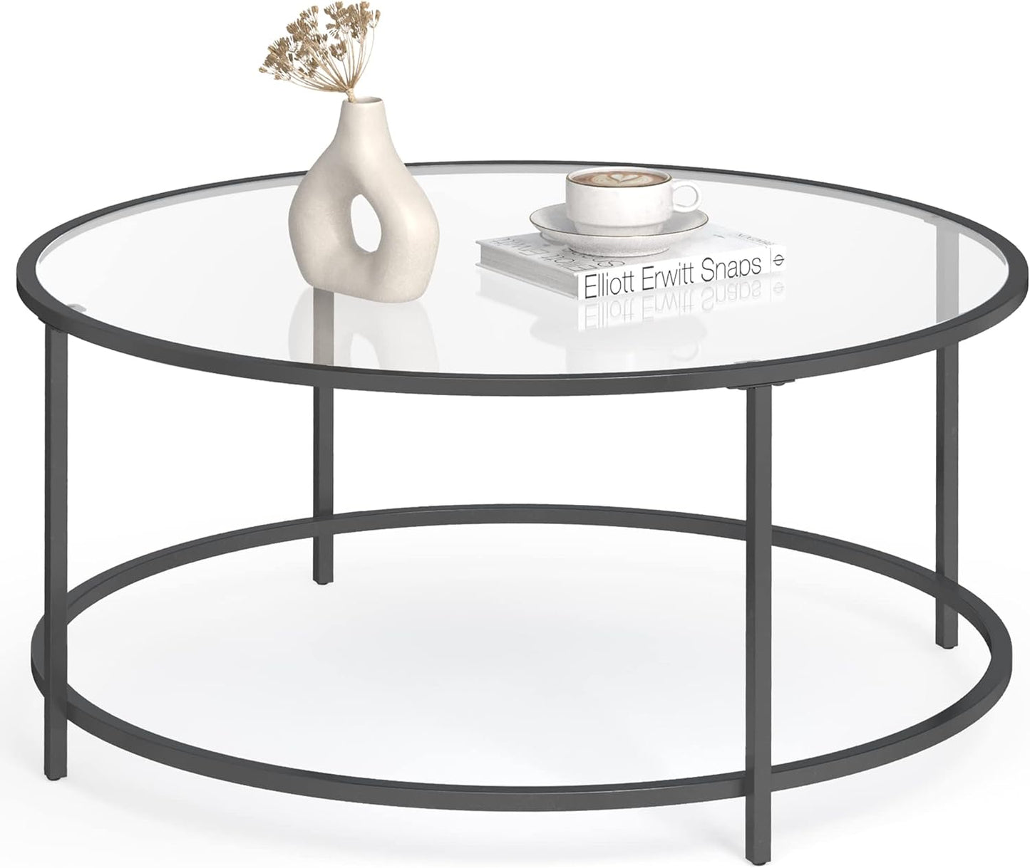 Luxurious Metallic Gold Round Coffee Table - Modern Glass Top with Metal Frame for Elegant Living Rooms