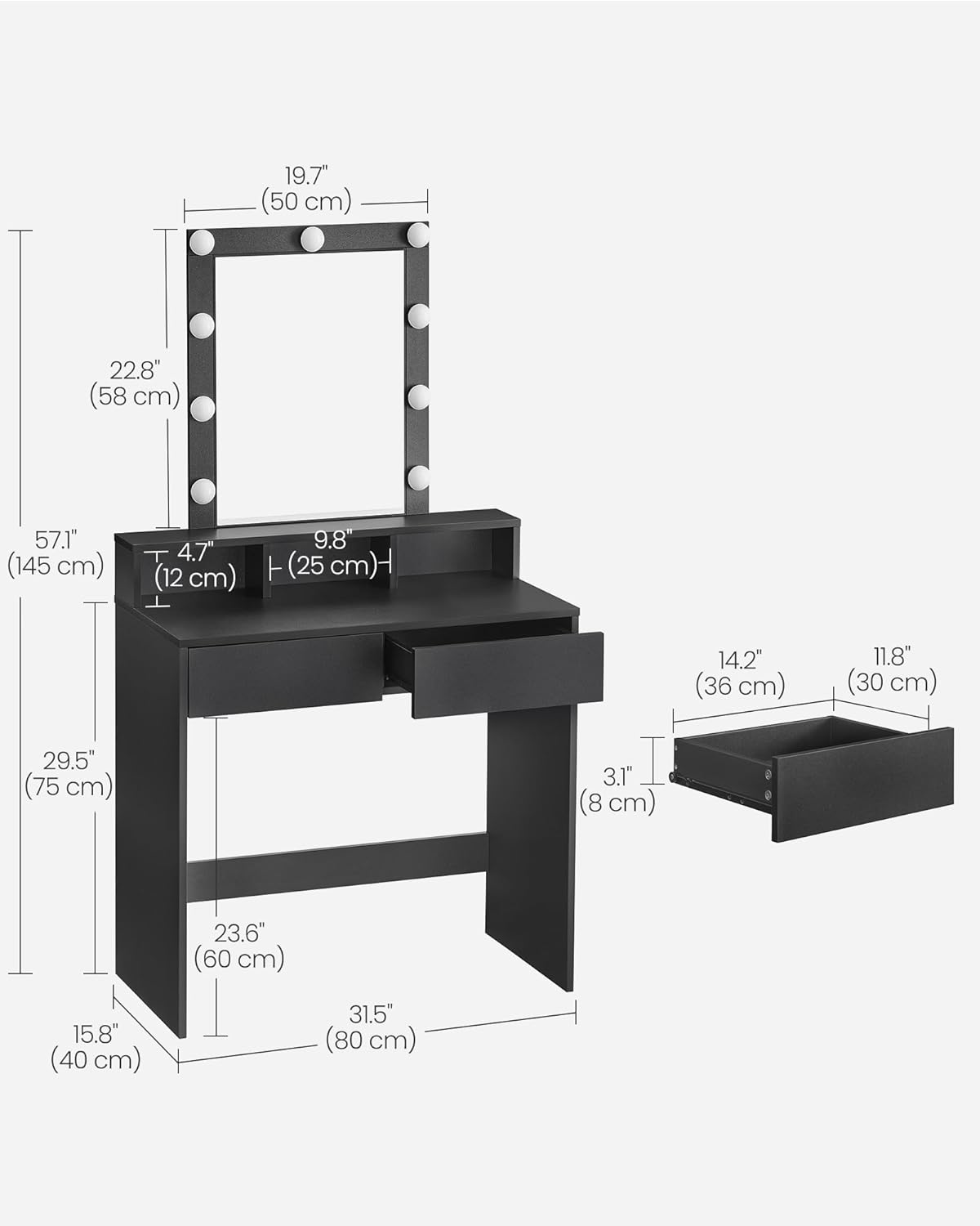 Dressing Table, LED Lights with Adjustable Brightness