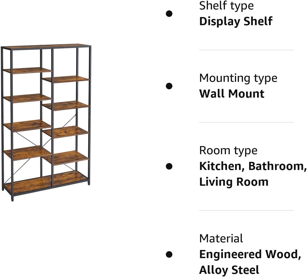 Industrial Style 5-Tier Bookcase - Rustic Brown & Black, Perfect for Any Room, Easy Assembly