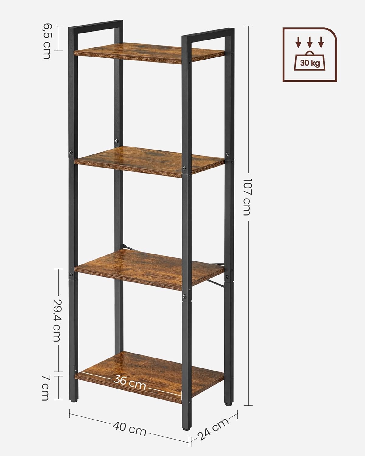 Bookcase, 4 Tier Bookcase, Ladder Shelf, Storage Rack with Steel Frame, 40 X 24 X 107 Cm