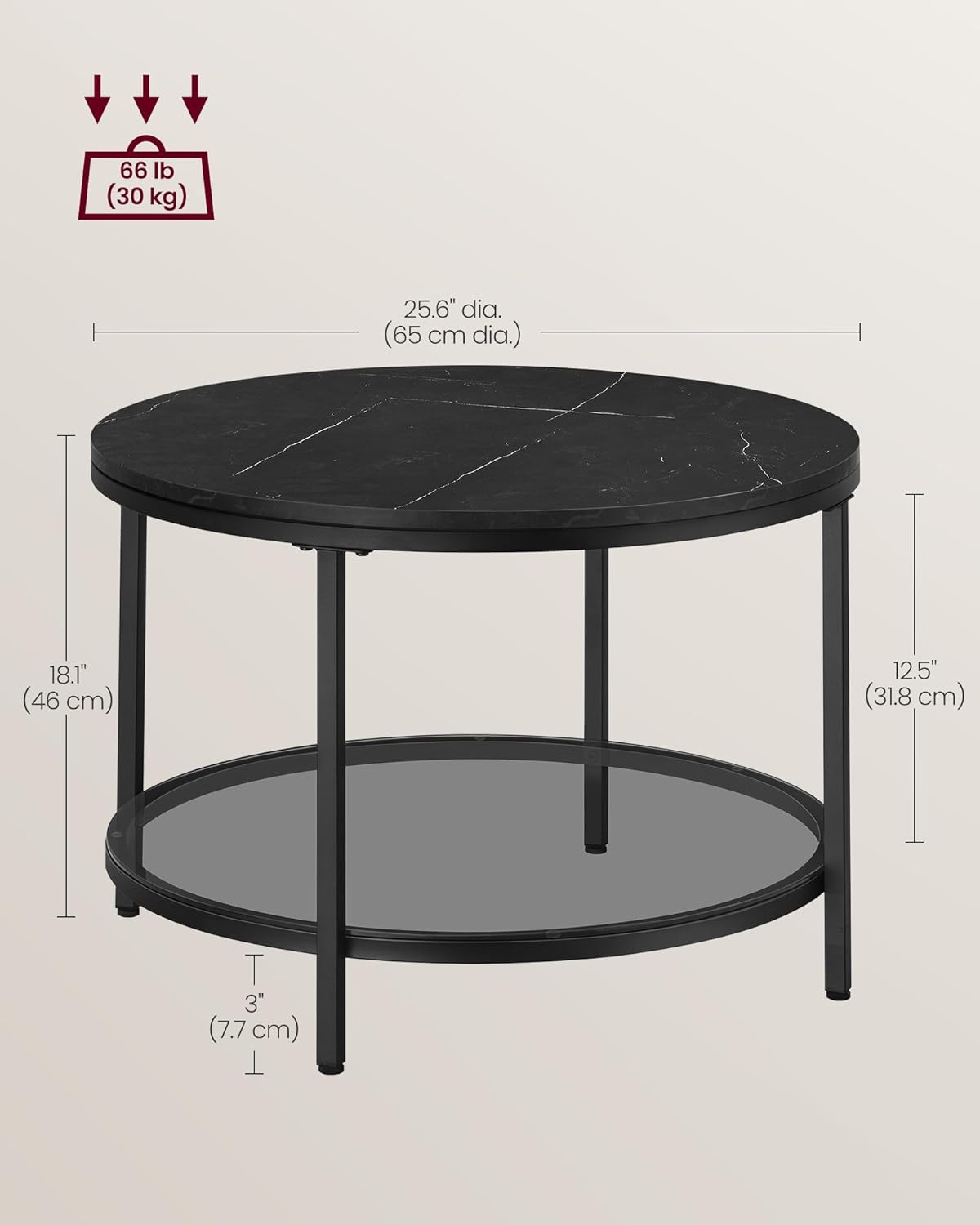 "Modern Marble Black Coffee Table with Tempered Glass Shelf - Easy Assembly, Stylish Living Room Furniture"