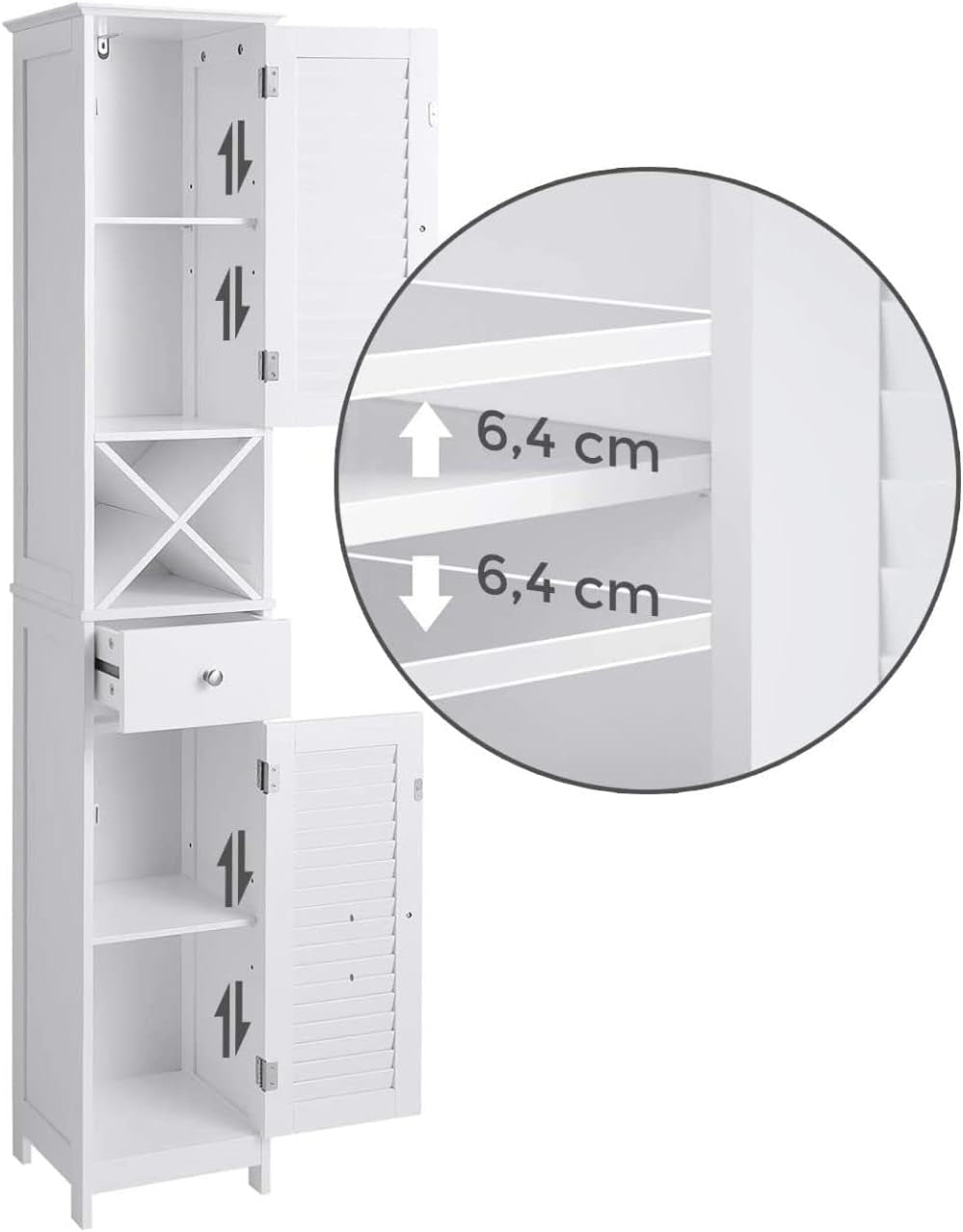  Bathroom Column Storage Cabinet Tall Cabinet with Louvered Doors