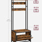 Industrial Style Coat Rack with Shoe Storage, Hall Tree with Bench