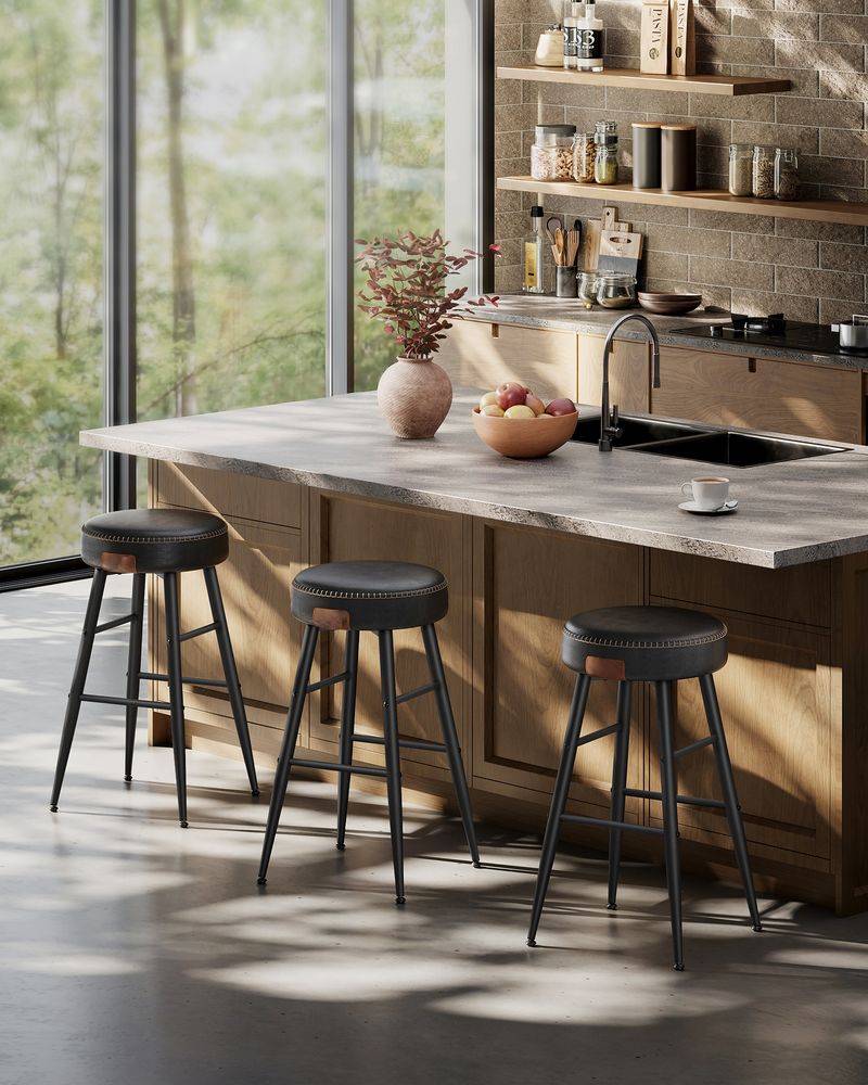 Mid-Century Set of 2 Kitchen Counter Stools Dining Stools