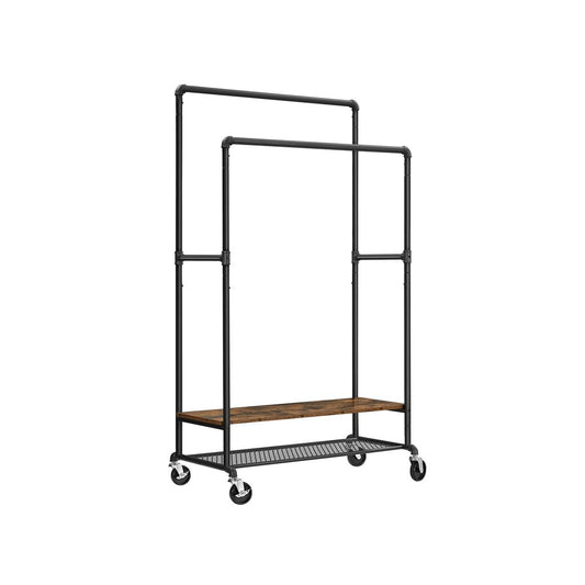 Industrial Double Clothes Rail Clothes Rack Double Hanging Rail Shelves