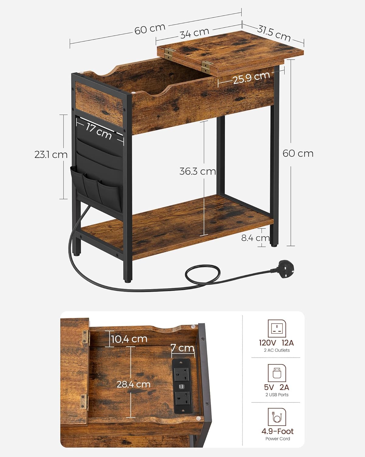 Side Table with Charging Station