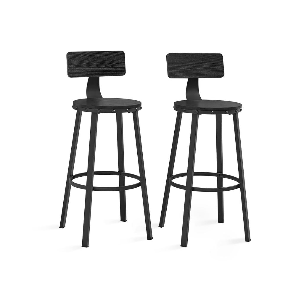 Set of 2 Tall Bar Stools, Bar Chairs with Backrest, Kitchen Stools, Breakfast