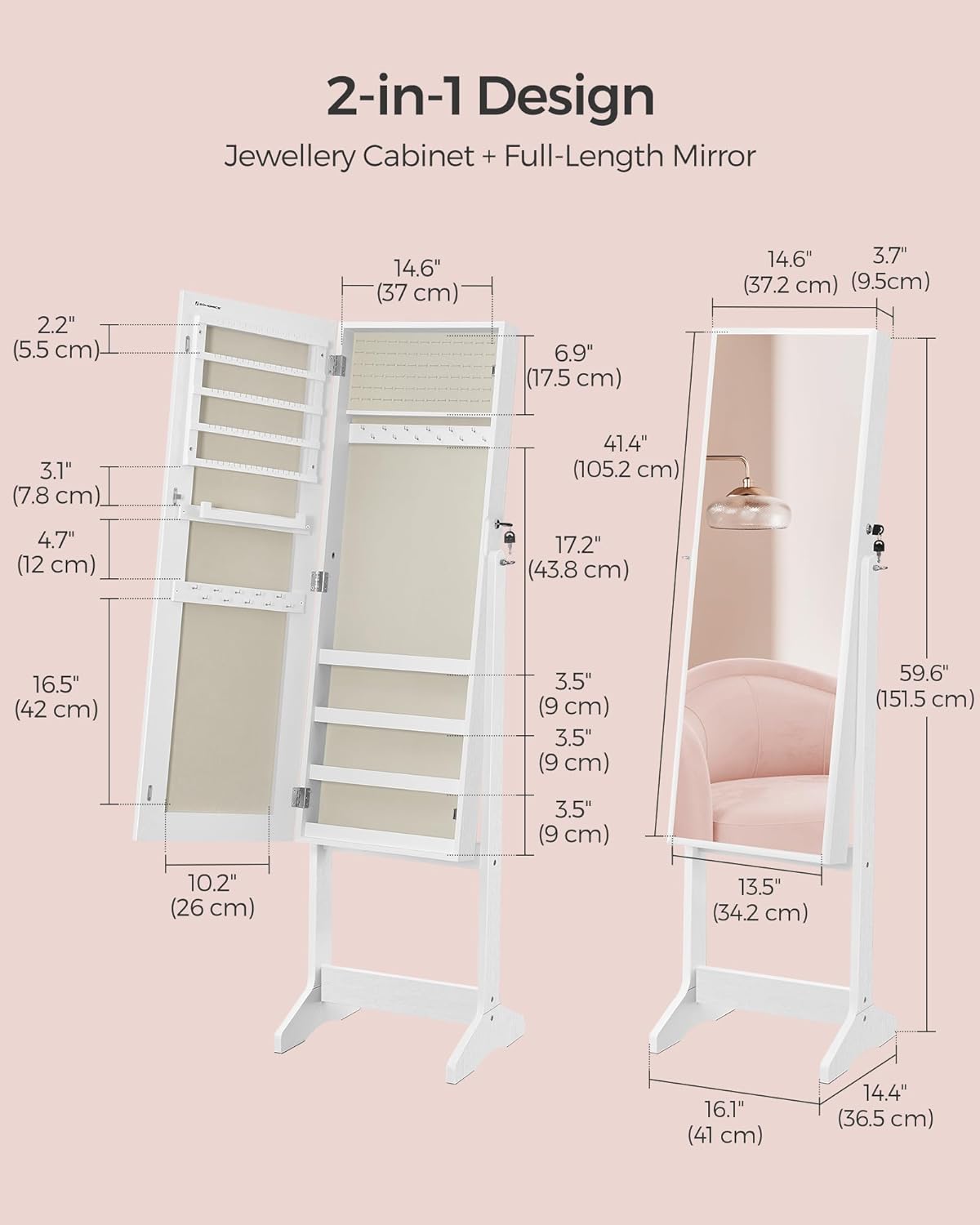 Modern Mirror Jewellery Cabinet Armoire