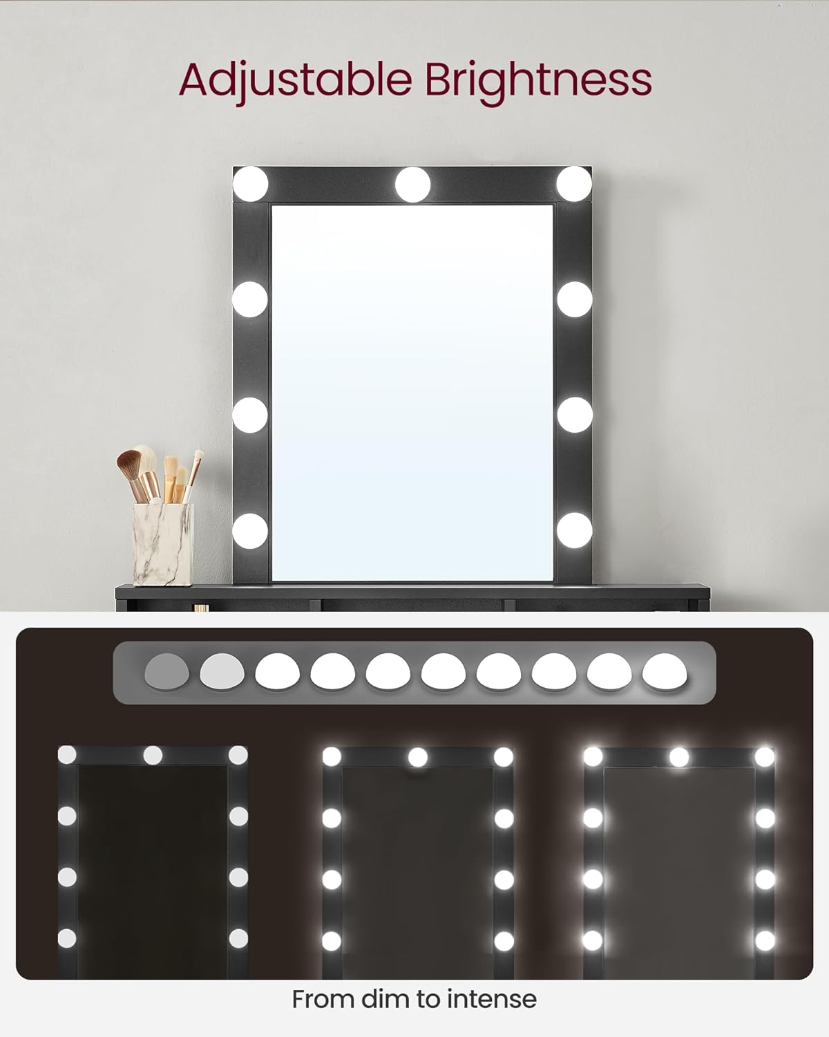 Dressing Table, LED Lights with Adjustable Brightness