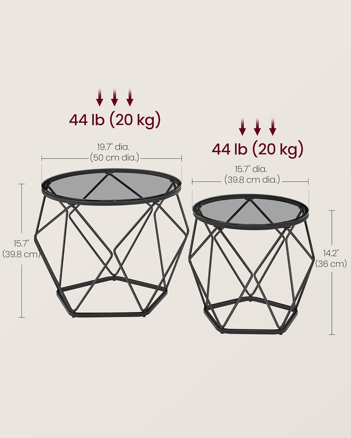 Round Coffee Tables, Set of 2 Side Tables, Modern Style, Removable Tabletop