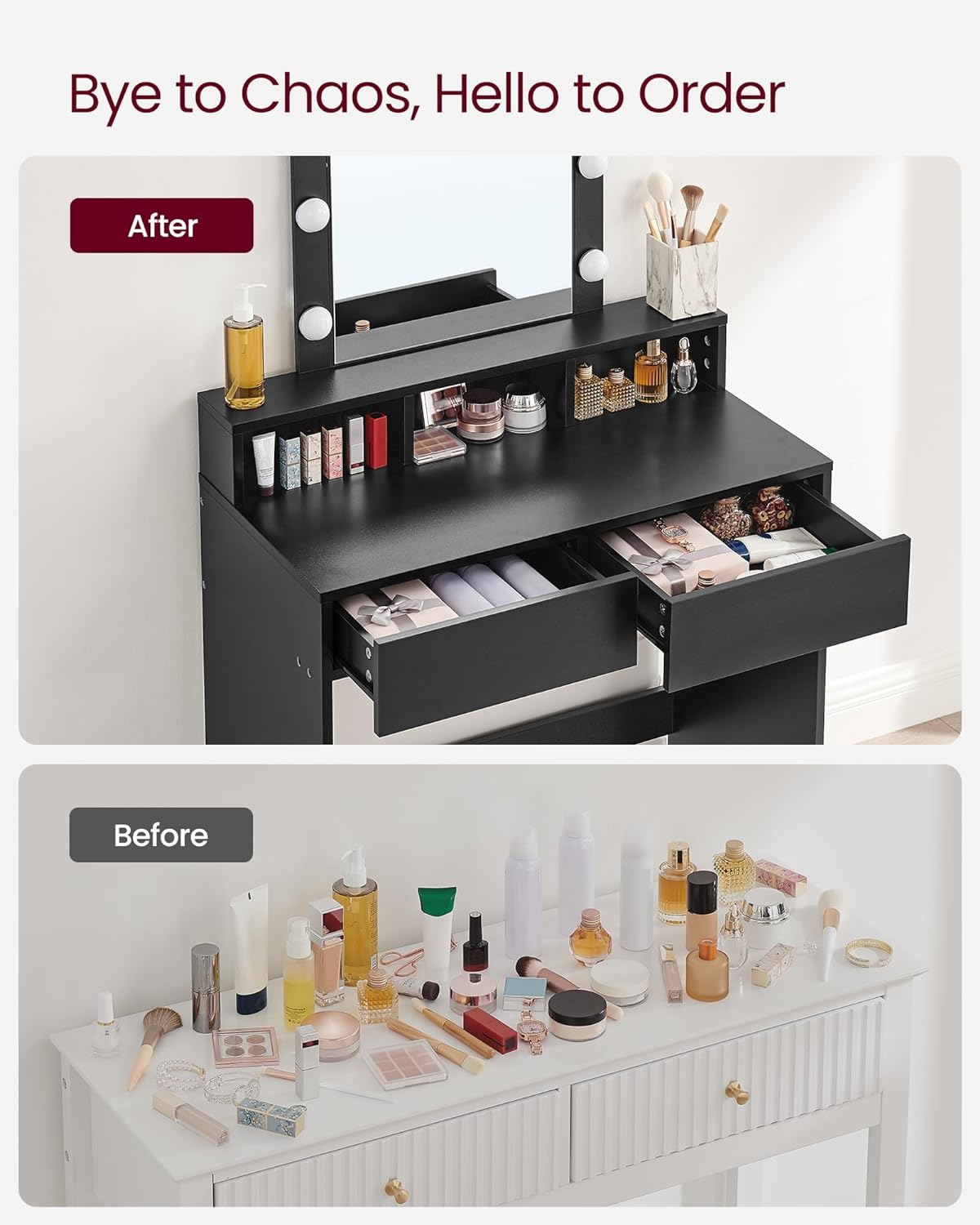 Dressing Table, LED Lights with Adjustable Brightness