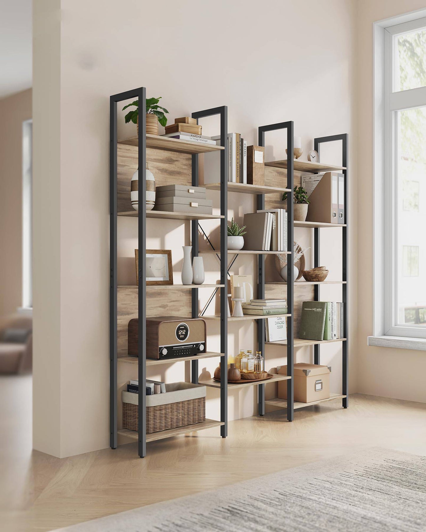 Industrial Style Bookshelf with 14 Shelves