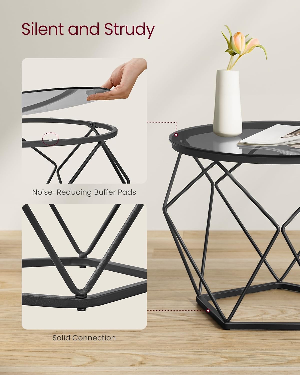 Round Coffee Tables, Set of 2 Side Tables, Modern Style, Removable Tabletop