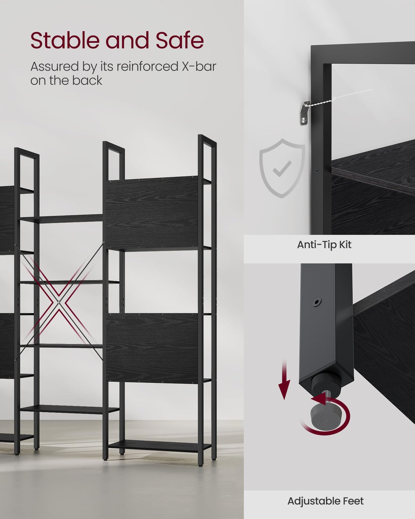 Industrial Style Bookshelf with 14 Shelves