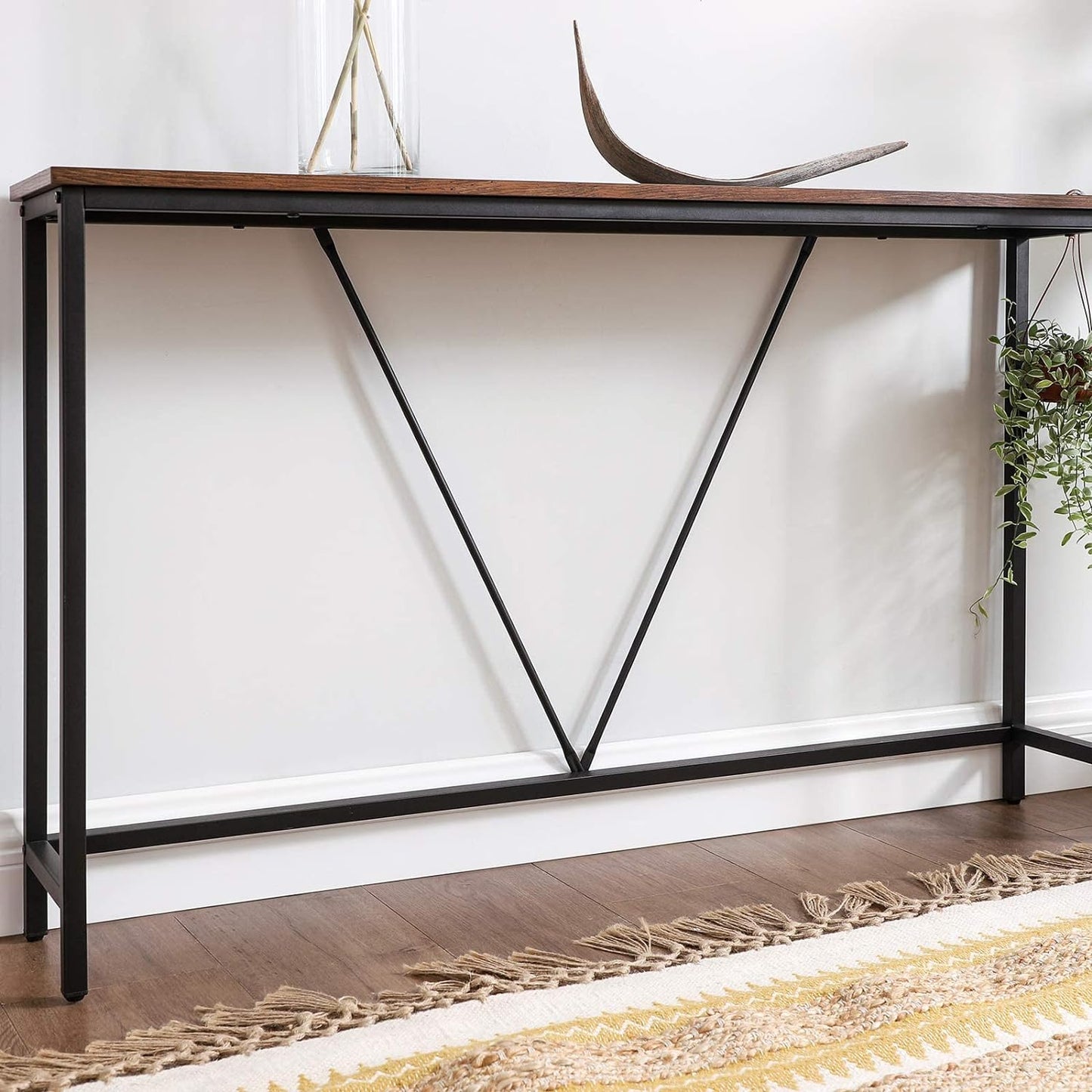 Console Table with Sturdy Steel Frame for Entryway, Living Room, Bedroom, Industrial Style, Brown Vintage and Black, Wood Material: Alloy, 120 X 23 X 74 Cm (L X W X H)