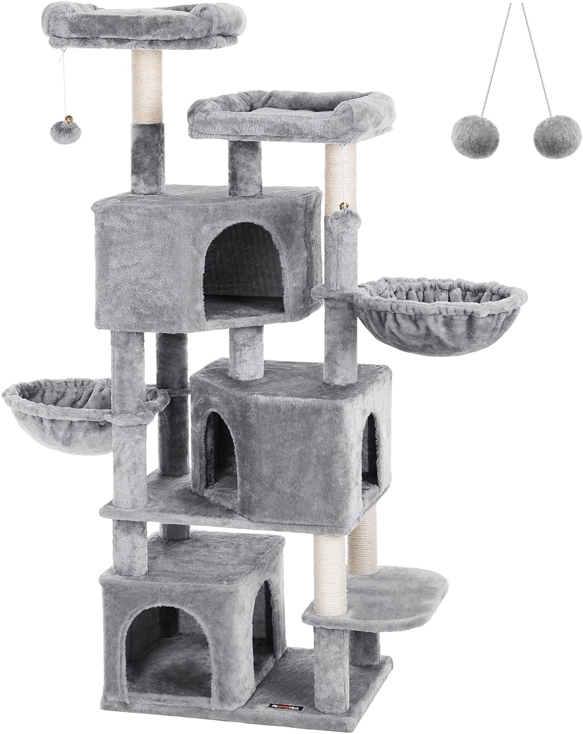 Large Cat Tree with 3 Cat Caves, 164 Cm Cat Tower, Smoky Grey PCT98G