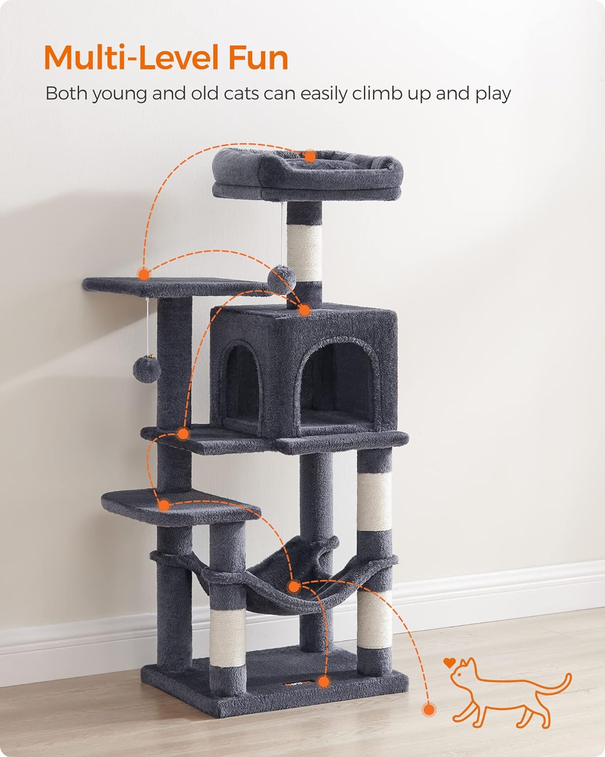 Cat Tree, Cat Condo with Hammock, 112 Cm-143 cm