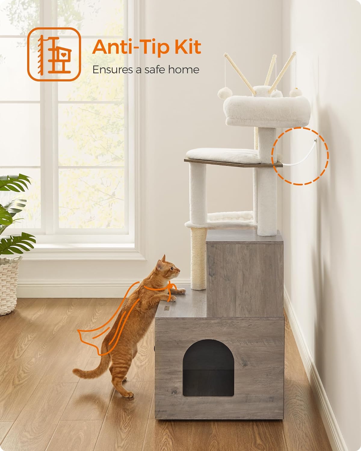 Industrial Style Woodywonders Cat Tree with Litter Box Enclosure, 2-In-1 Modern Cat Tower