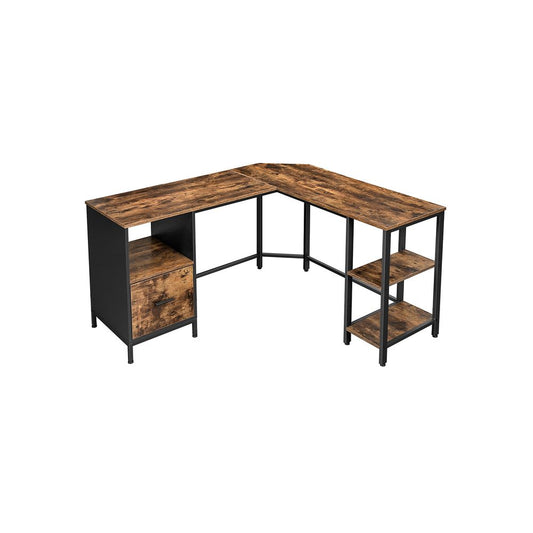 Industrial Style L Shaped Computer Desk with File Cabinet