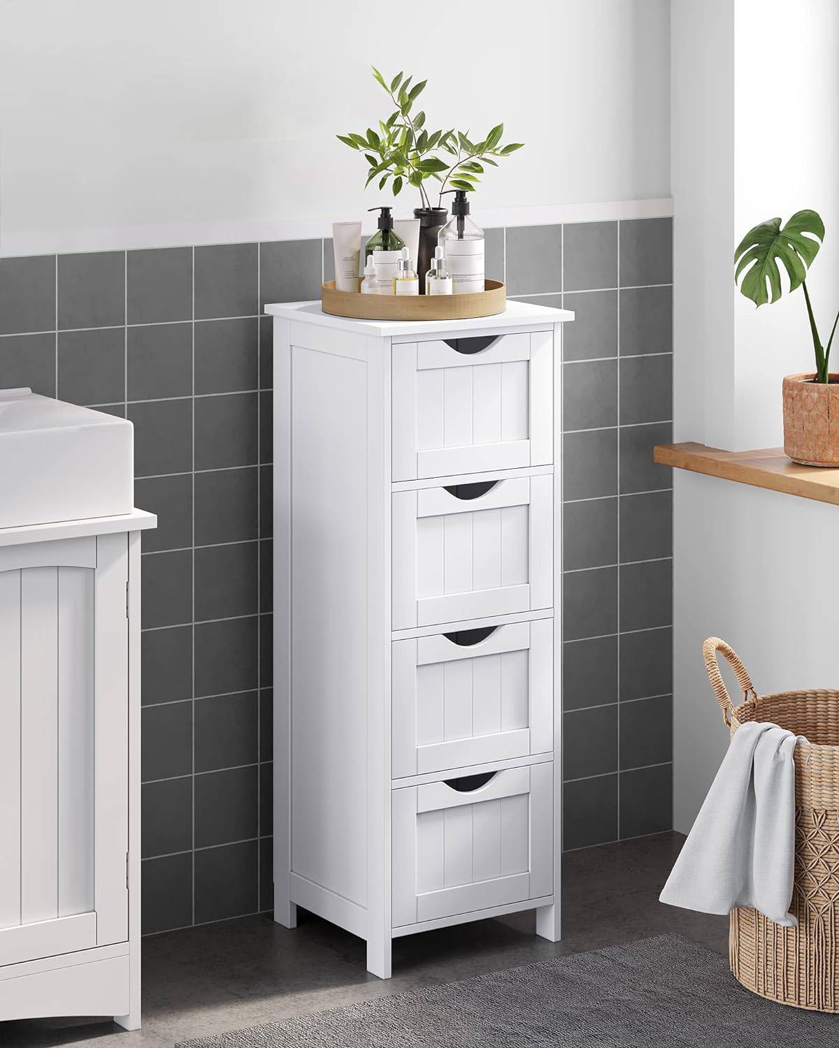 Bathroom Floor Storage Cabinet, Bathroom Storage with 4 Drawers