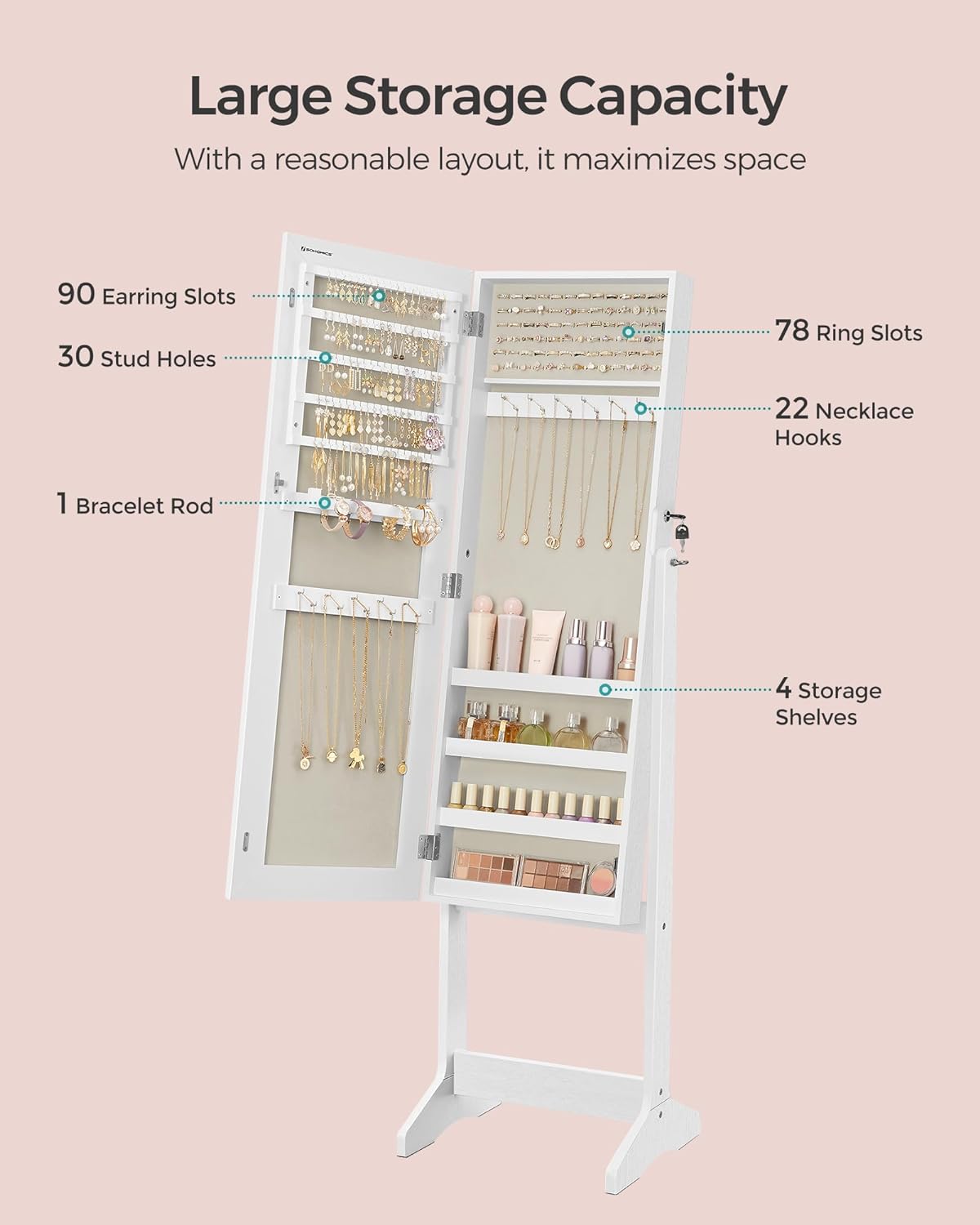 Modern Mirror Jewellery Cabinet Armoire