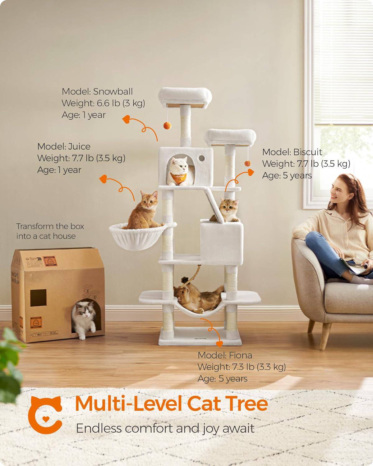 Cat Tree, 168 and 206 Cm Large Cat Tower