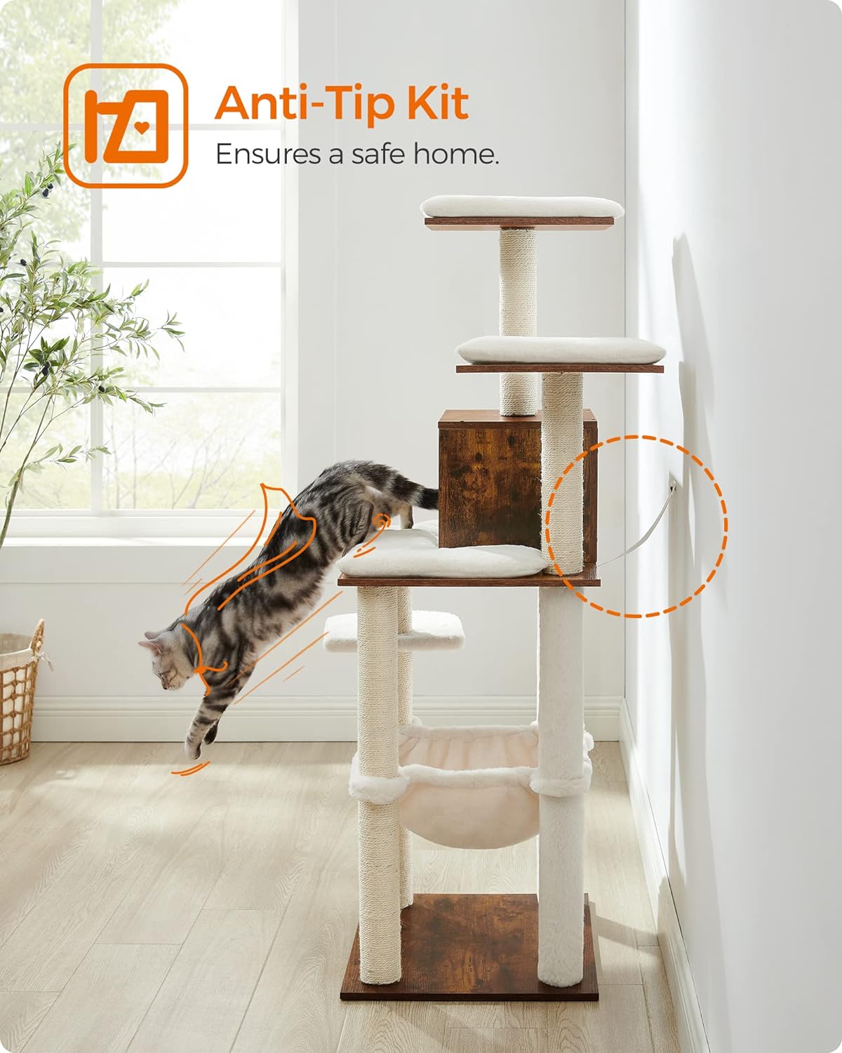 Cat Tree, 138 Cm Modern Cat Tower for Indoor Cats, Rustic Brown