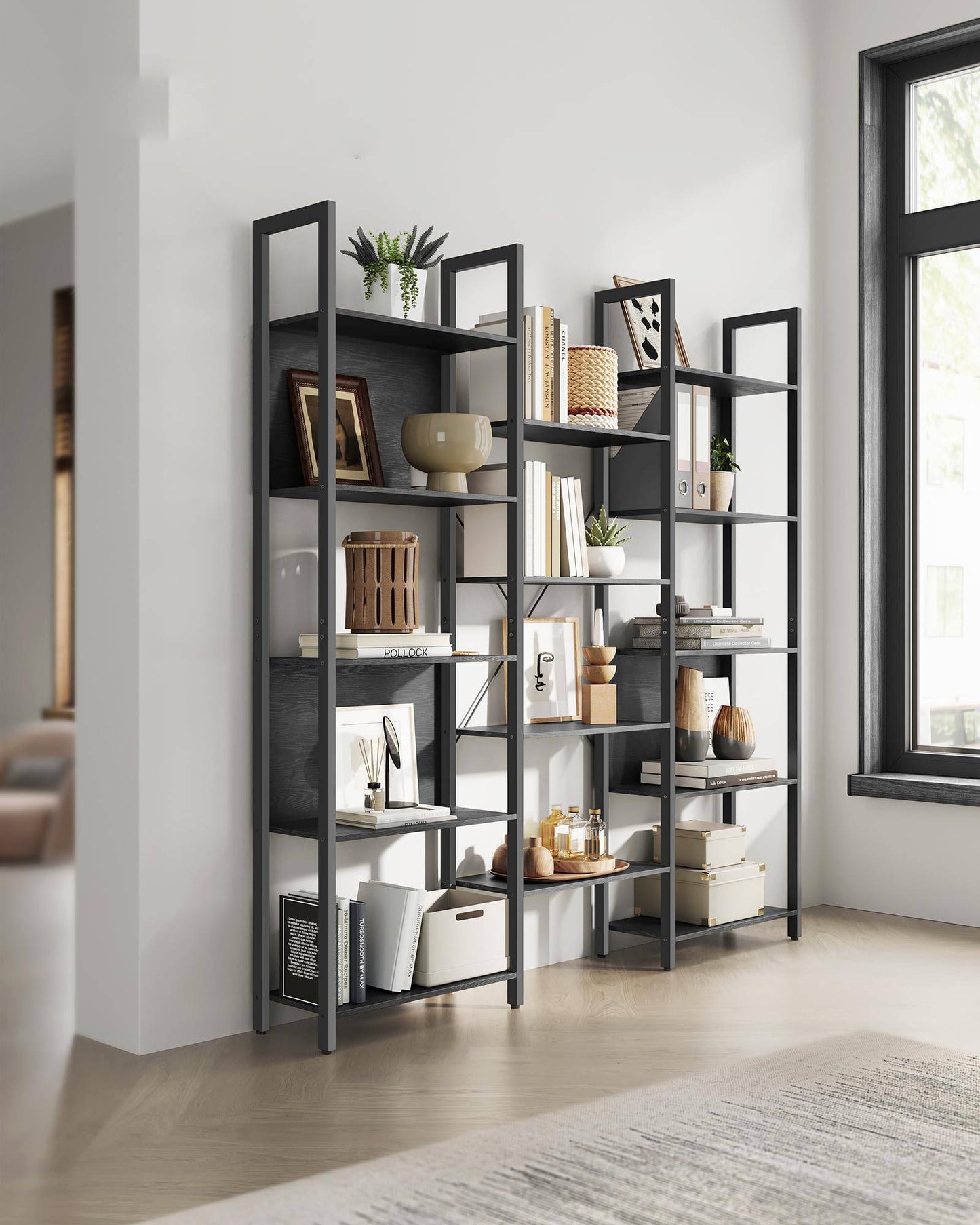 Industrial Style Bookshelf with 14 Shelves