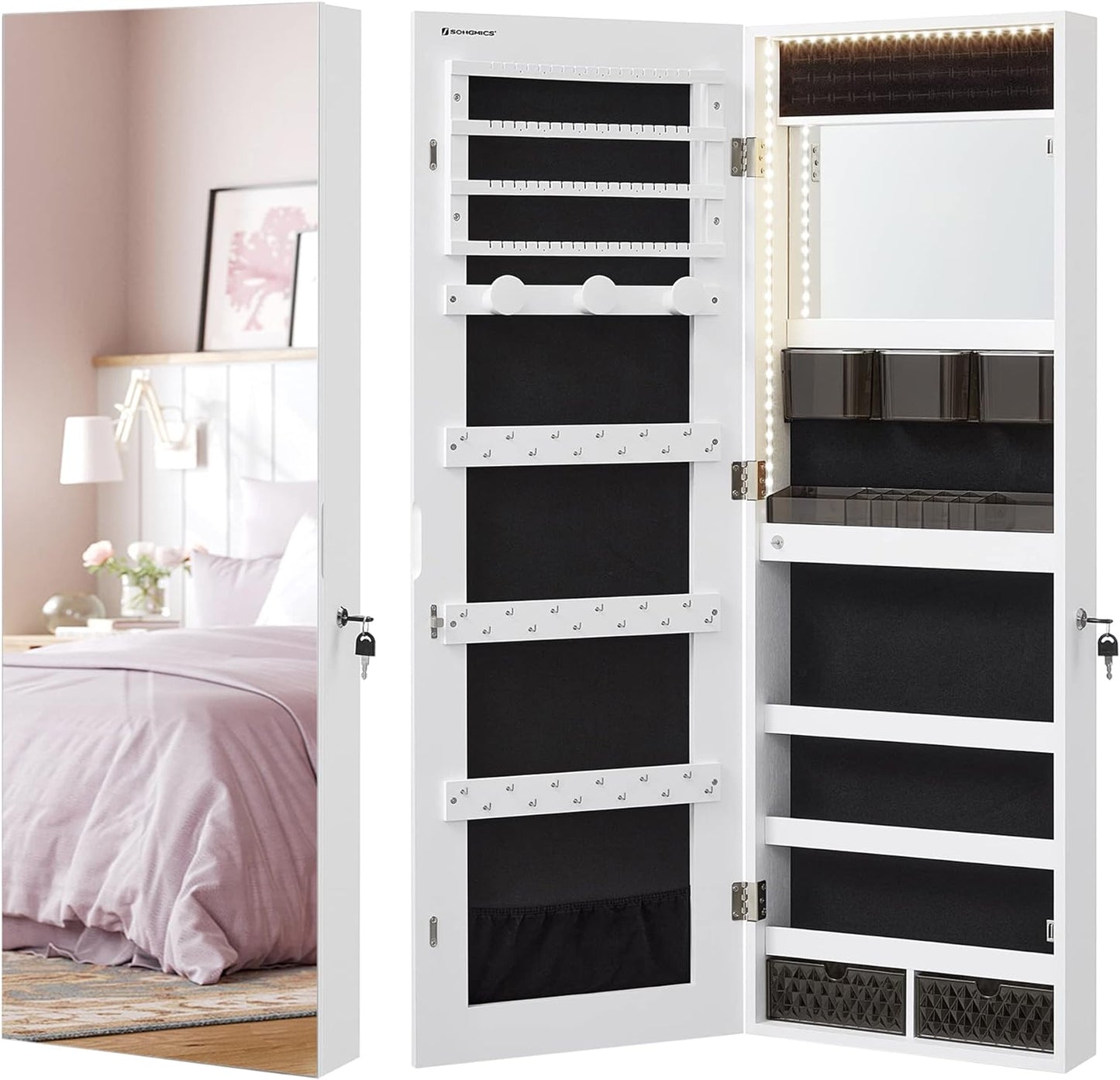 Wall Mounted Jewellery Cabinet Organizer with LED Lights