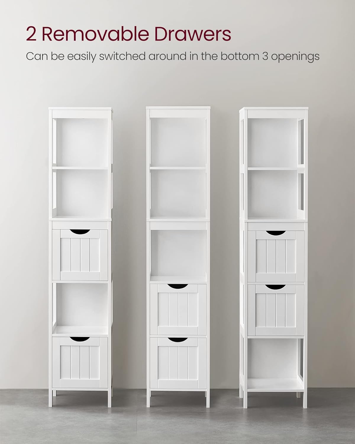 High Cabinet Bathroom Storage Cabinet with Legs Slim Column with 2 Drawers