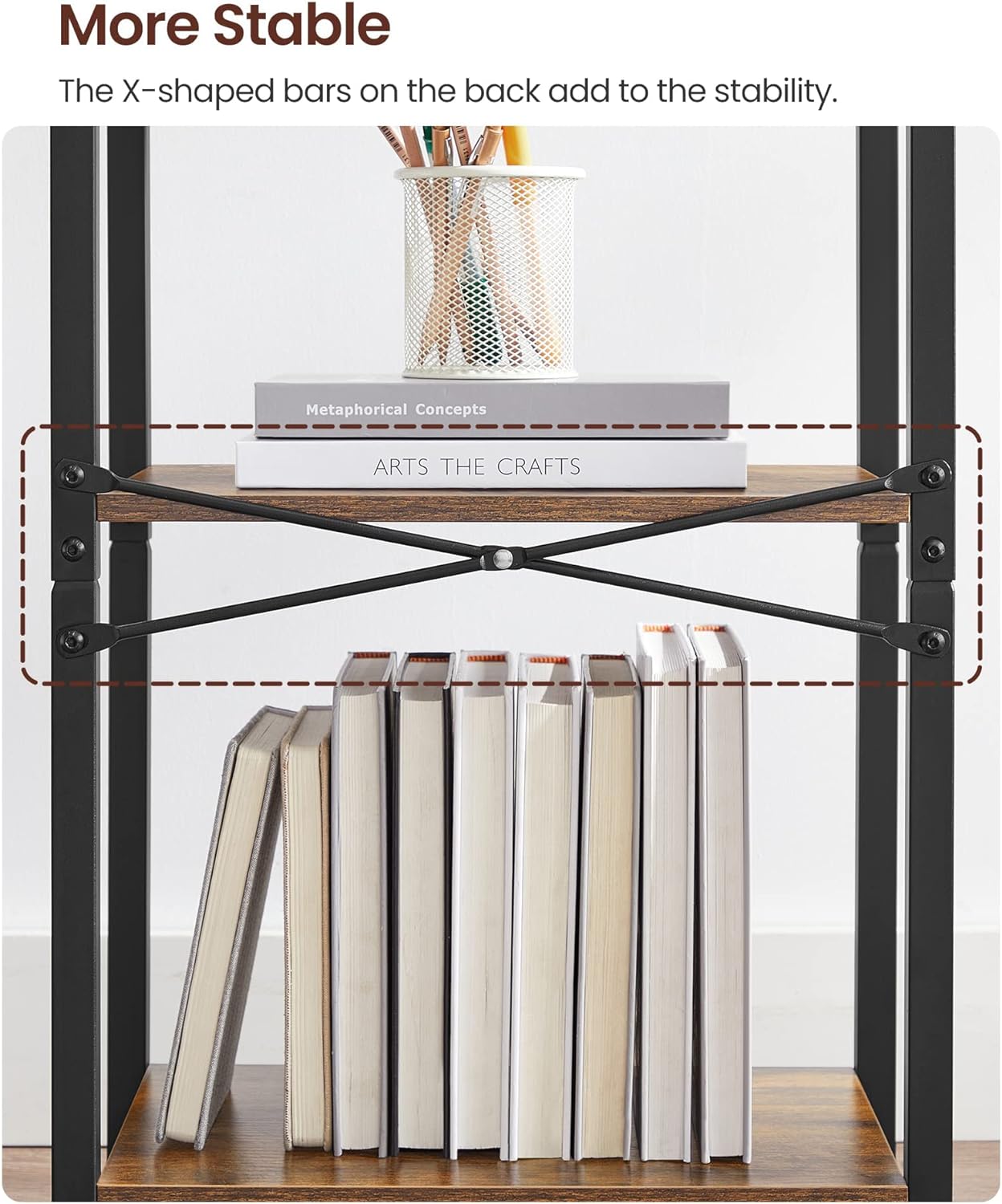 Bookcase, 4 Tier Bookcase, Ladder Shelf, Storage Rack with Steel Frame, 40 X 24 X 107 Cm