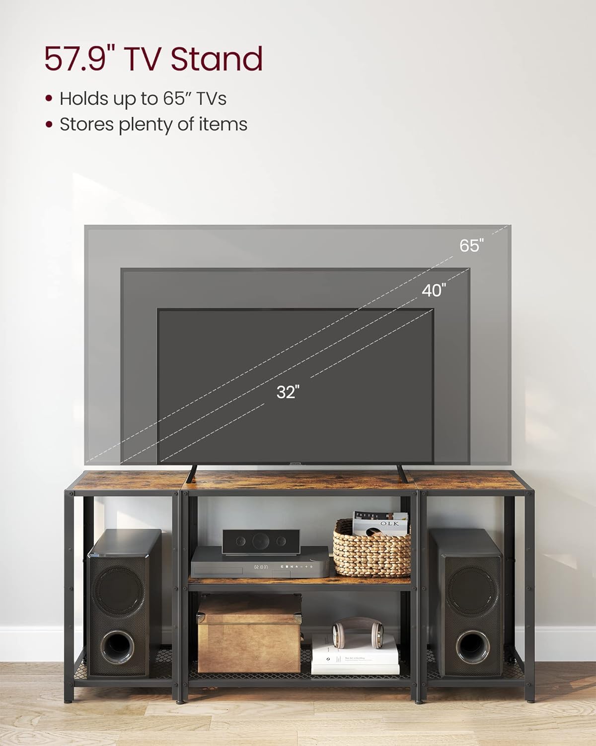 Industrial Style TV Stand for 65 Inches Tvs, Industrial Entertainment Unit