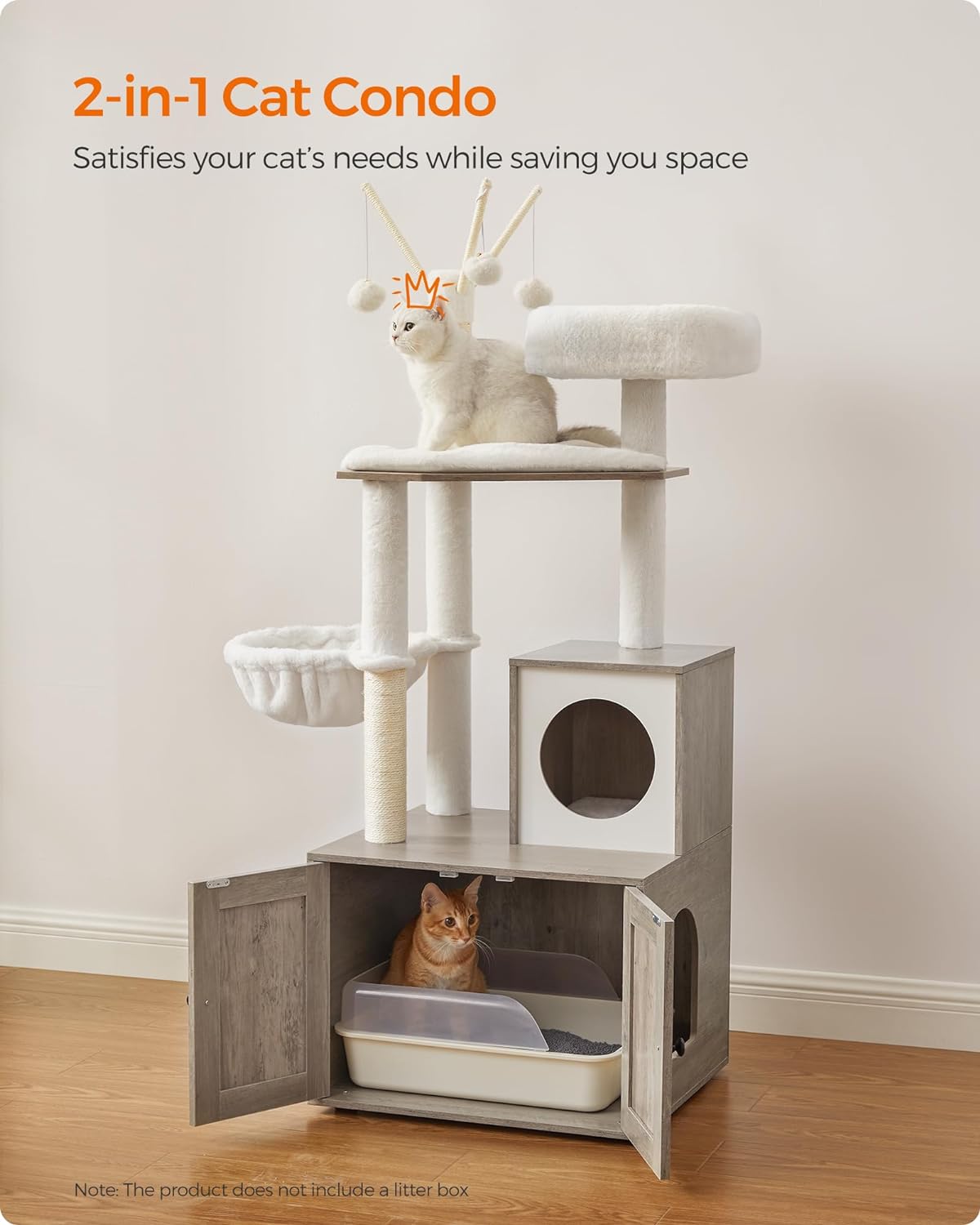 Industrial Style Woodywonders Cat Tree with Litter Box Enclosure, 2-In-1 Modern Cat Tower