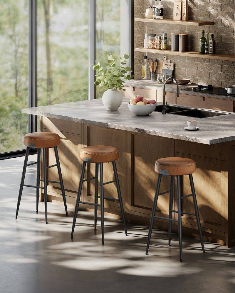 Mid-Century Set of 2 Kitchen Counter Stools Dining Stools