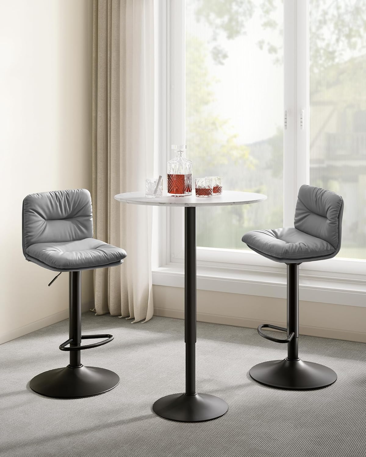 Adjustable Pu Cover Set of 2 Bar Stools