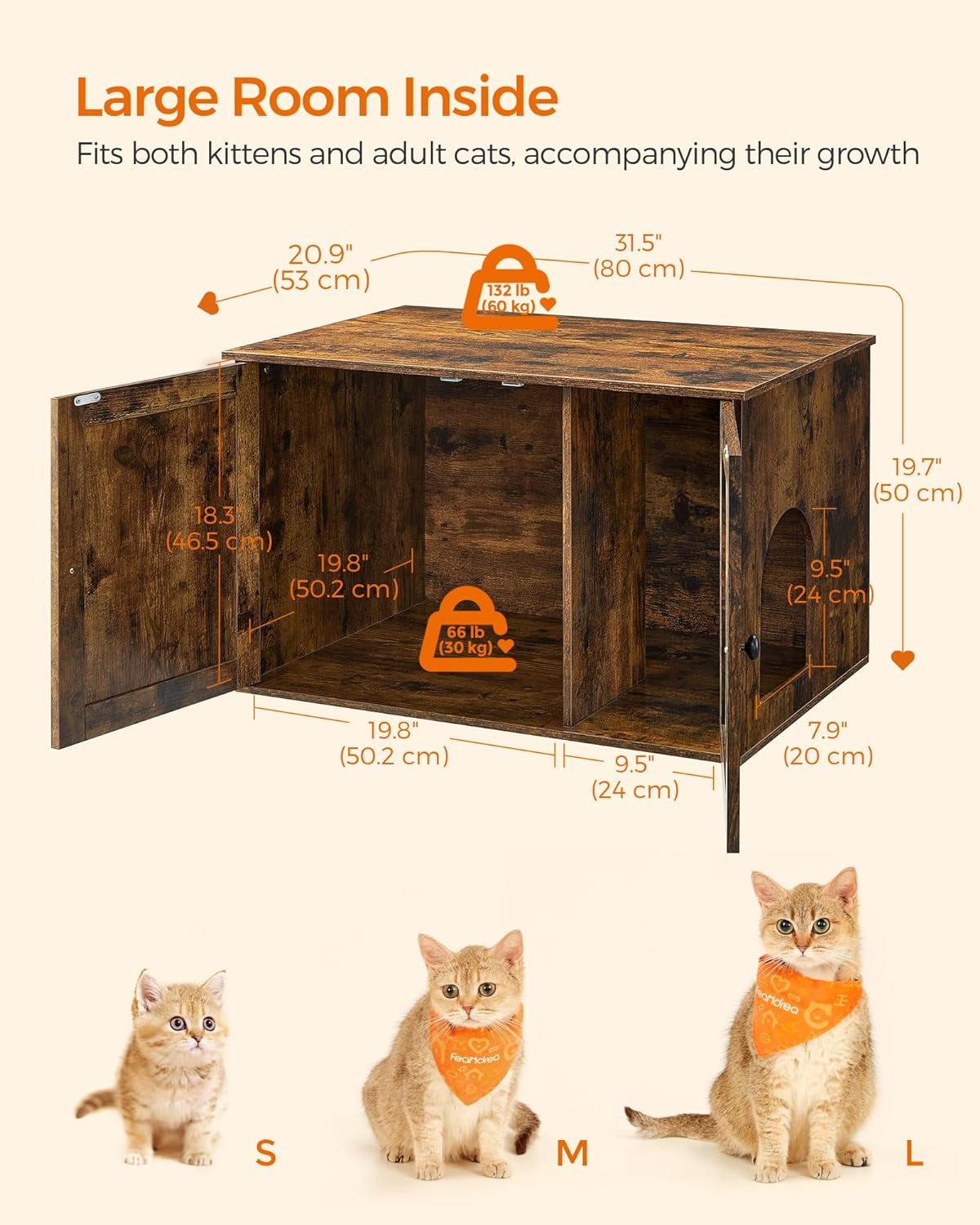 Industrial Style Cat Litter Box Enclosure, Hidden Litter Box Furniture with Removable Divider