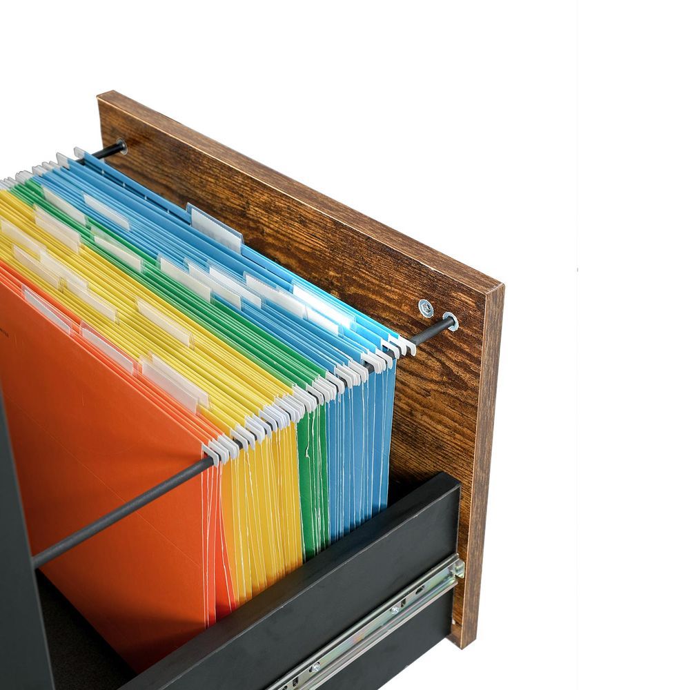 Industrial Style L Shaped Computer Desk with File Cabinet