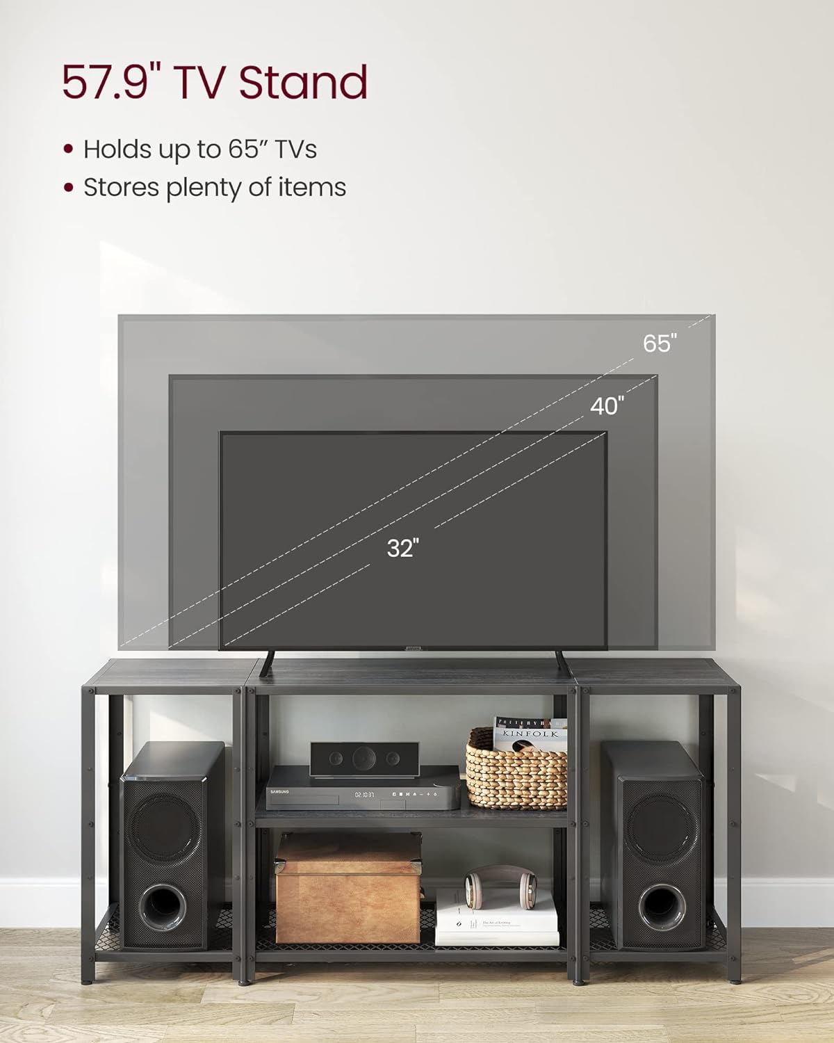 Industrial Style TV Stand for 65 Inches Tvs, Industrial Entertainment Unit