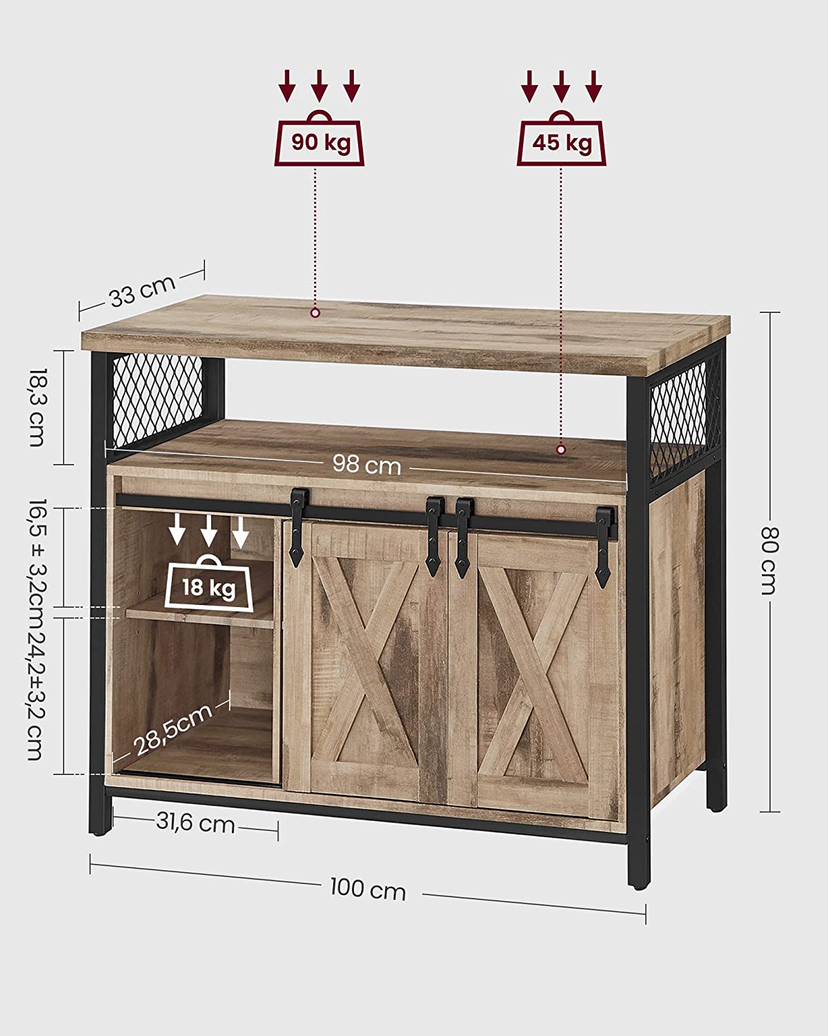 Industrial Style Dining Sideboard Kitchen Cupboard Storage Cabinet Buffet Table