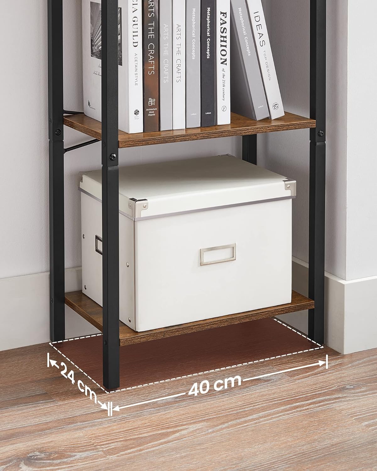 Bookcase, 4 Tier Bookcase, Ladder Shelf, Storage Rack with Steel Frame, 40 X 24 X 107 Cm