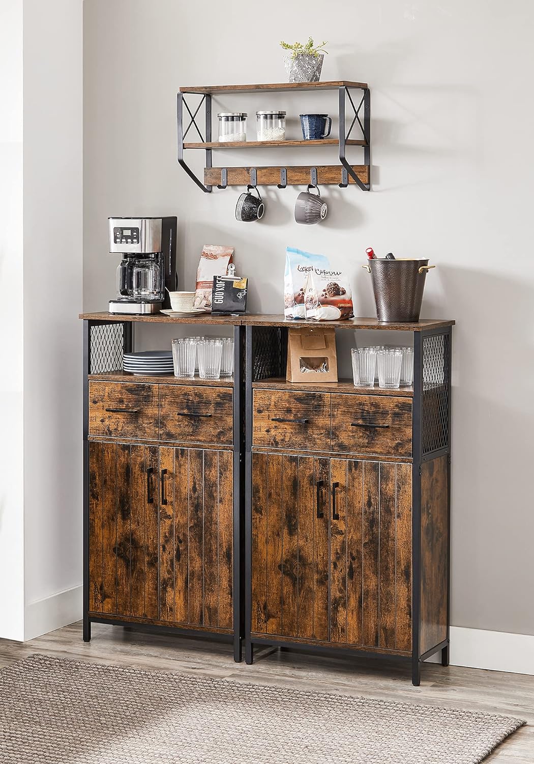 Industrial Style Storage Cabinet, Multipurpose Sideboard with Drawer and Adjustable Shelf