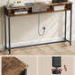 Industrial Style Console Table with Charging Station, Slim Console Table for Hallway, Narrow Table with 2 Compartments