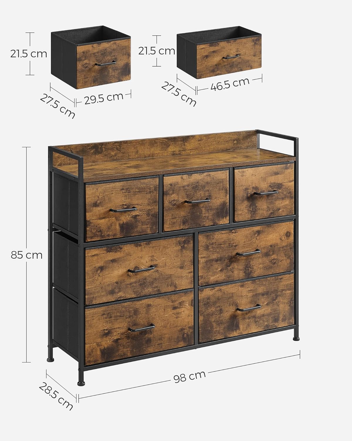 Industrial Style Chest of Drawers, Bedroom Cabinet, 7 Fabric Drawers