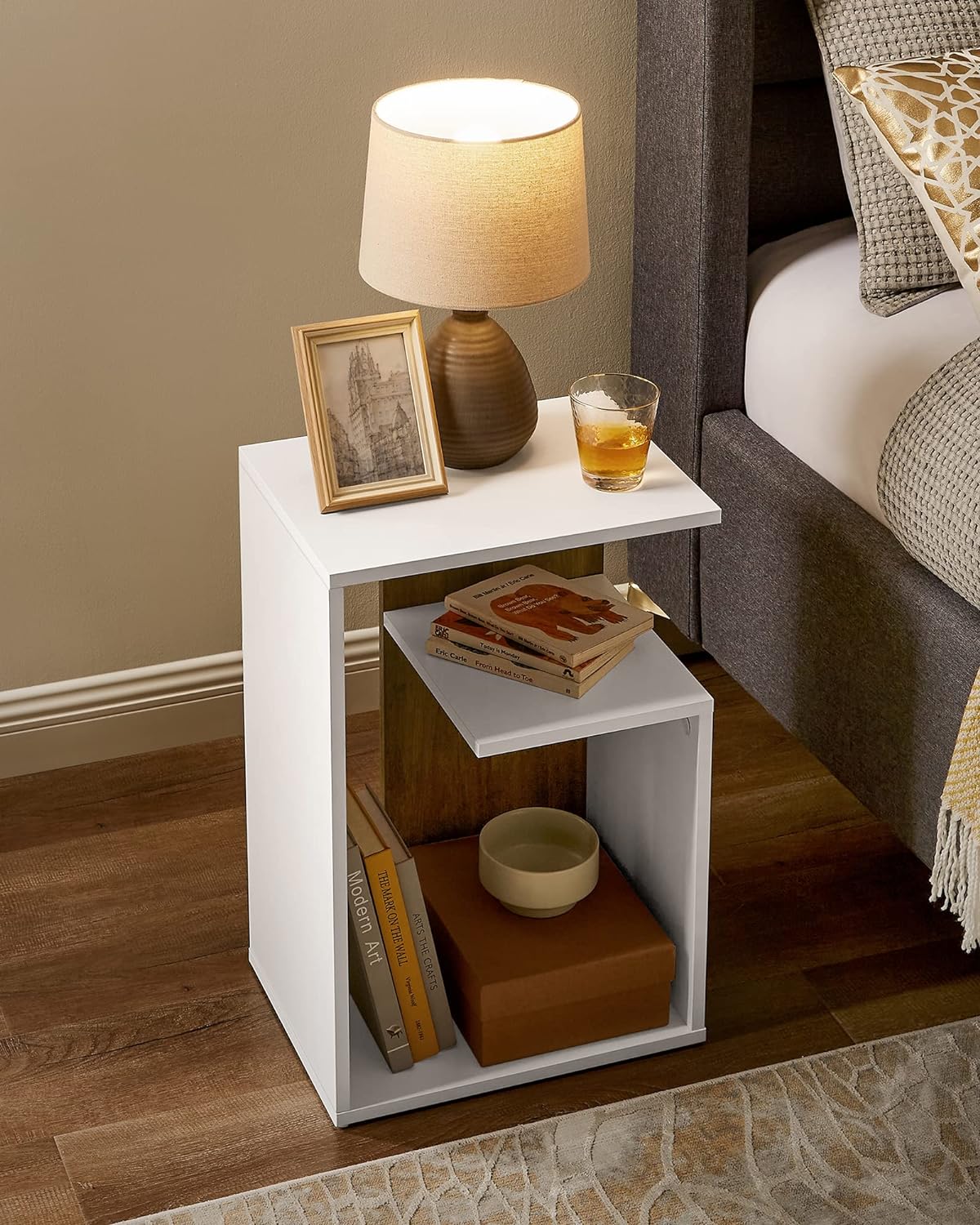 Modern Side Table, Bedside Table, Open Storage