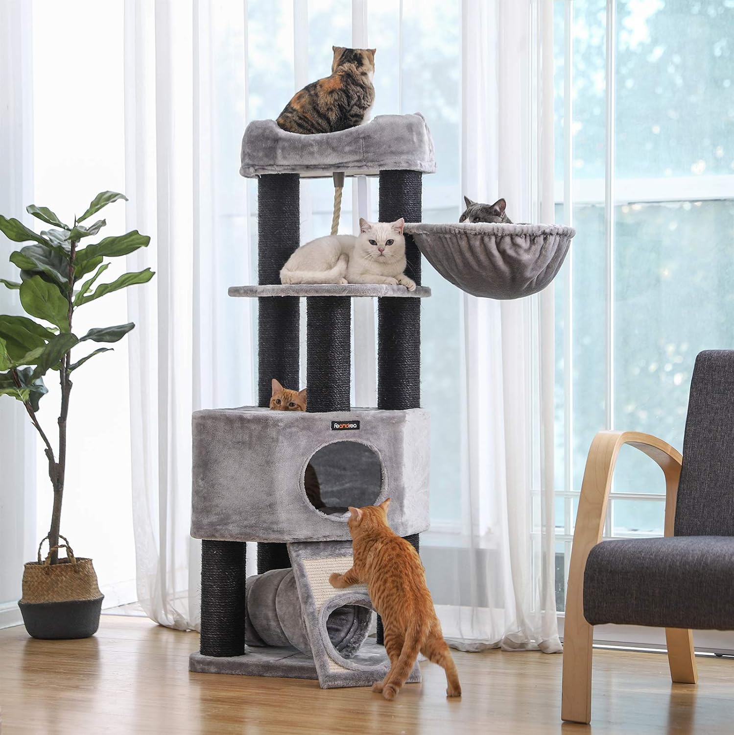 Cat Tree, Large Cat Tower with Fluffy Plush Perch