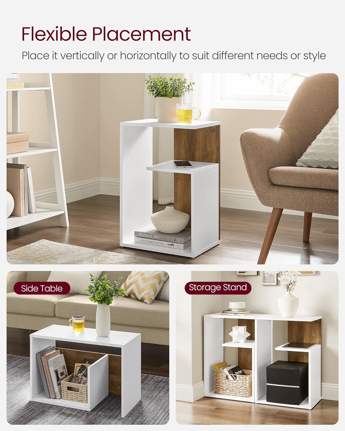 Modern Side Table, Bedside Table, Open Storage